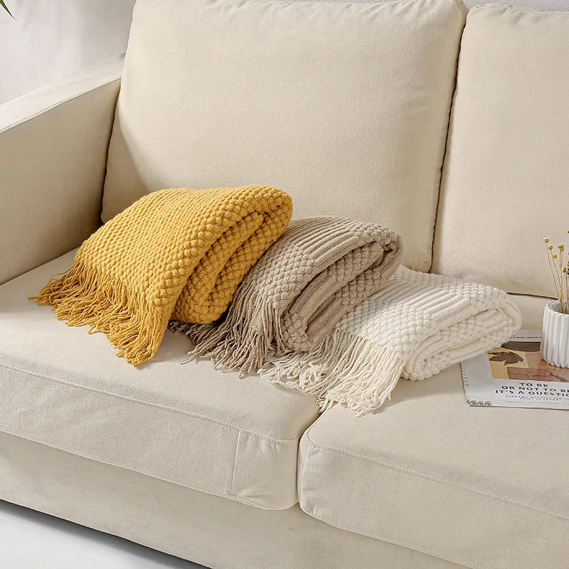 Afralia™ Chunky Knit Blanket with Tassels - Oversized Farmhouse Throw Bedspread