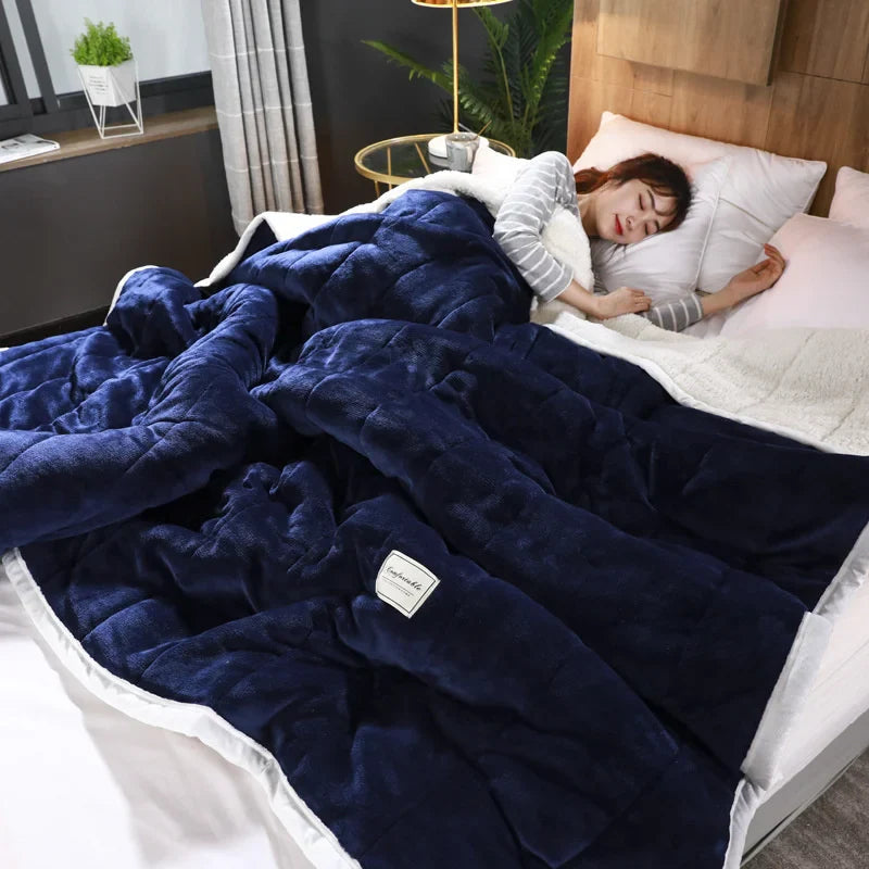 Afralia™ Cozy Coral Fleece Double Blanket for Beds - Super Soft Plush Quilt