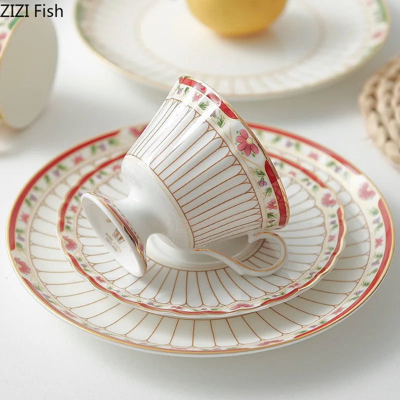 Afralia™ Gold-Striped Ceramic Cup & Saucer Set for Dining Table Coffee Milk Tea Juice