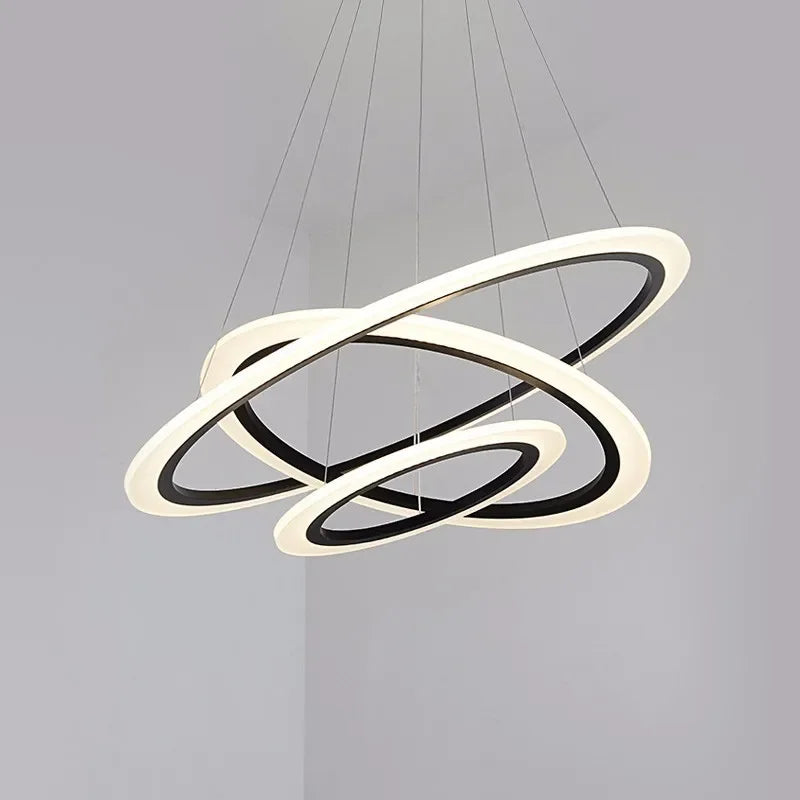 Afralia™ Modern Black Rings Chandeliers LED Suspension for Dining Living Room Decor