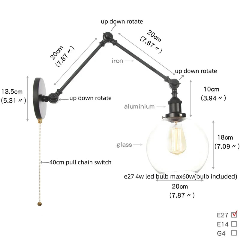 Afralia™ Swing Arm LED Wall Lights Industrial Loft Home Decor Bedroom Luminaire