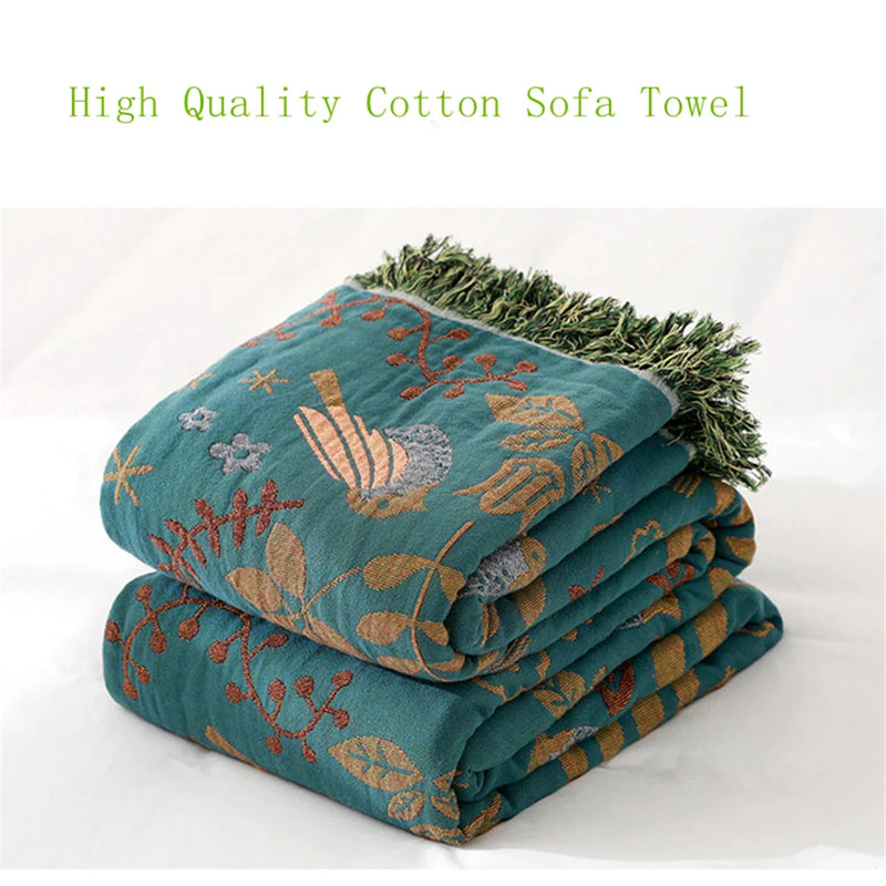 Afralia™ Birds Jacquard Cotton Gauze Sofa Cover - Non-Slip Blanket for All Seasons