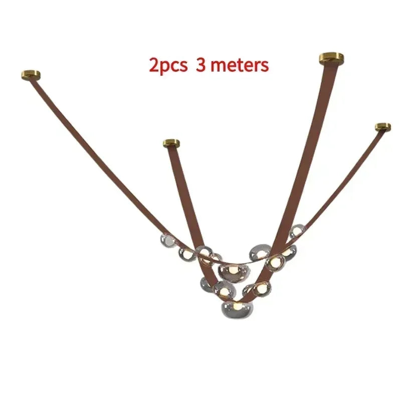 Afralia™ Modern LED Leather Strap Ceiling Pendant Light for Living Room Dining Chandelier