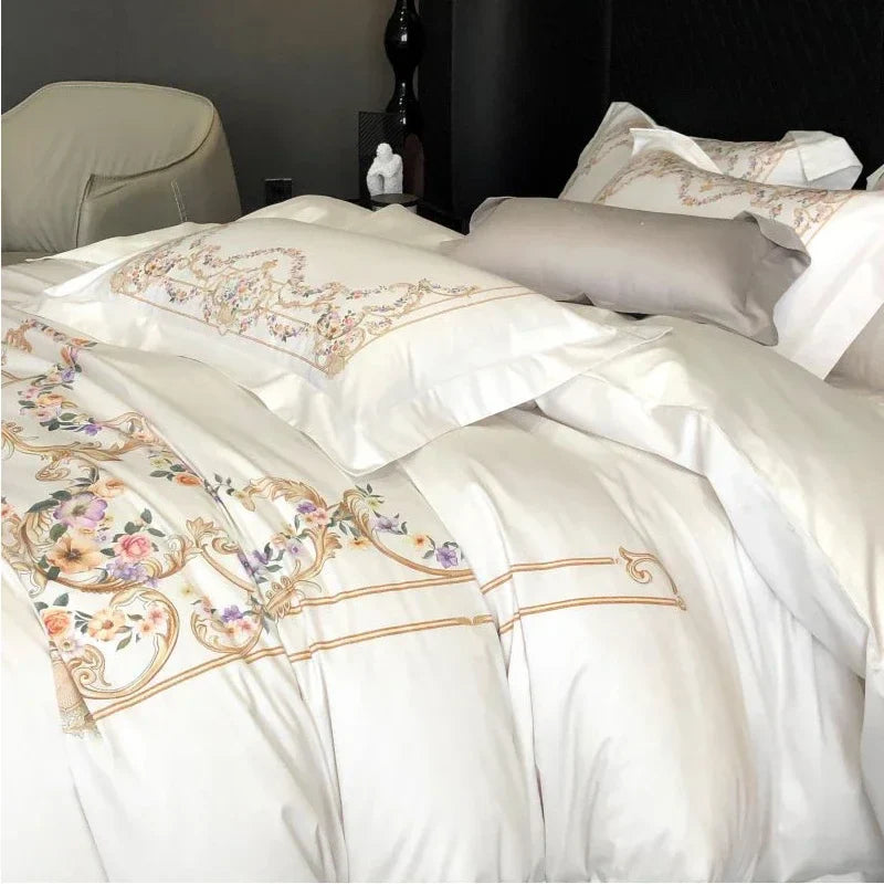 Afralia™ Egyptian Cotton Bedding Set: Queen King Ru Size Duvet Cover, Sheet, Pillowcase White