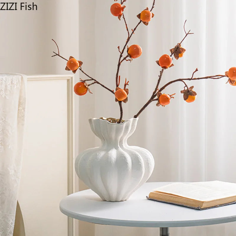 Afralia™ White Ceramic Vase Desk Decor Flowers Floral Porcelain Aesthetic Room Decor