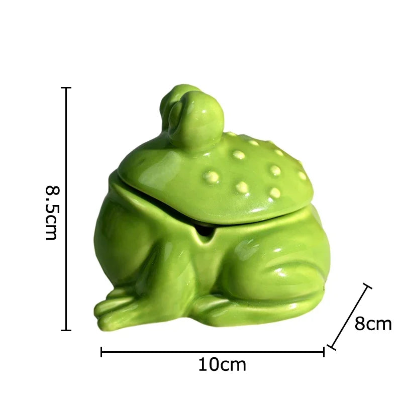 Frog Ceramic Ashtray with Lid - Afralia™ Desk Decoration & Smoking Accessories
