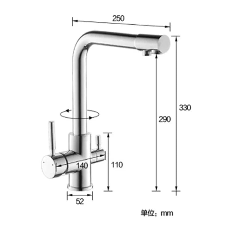 Afralia™ Chrome Dual Handle Kitchen Faucet with 360 Rotation and Water Filter