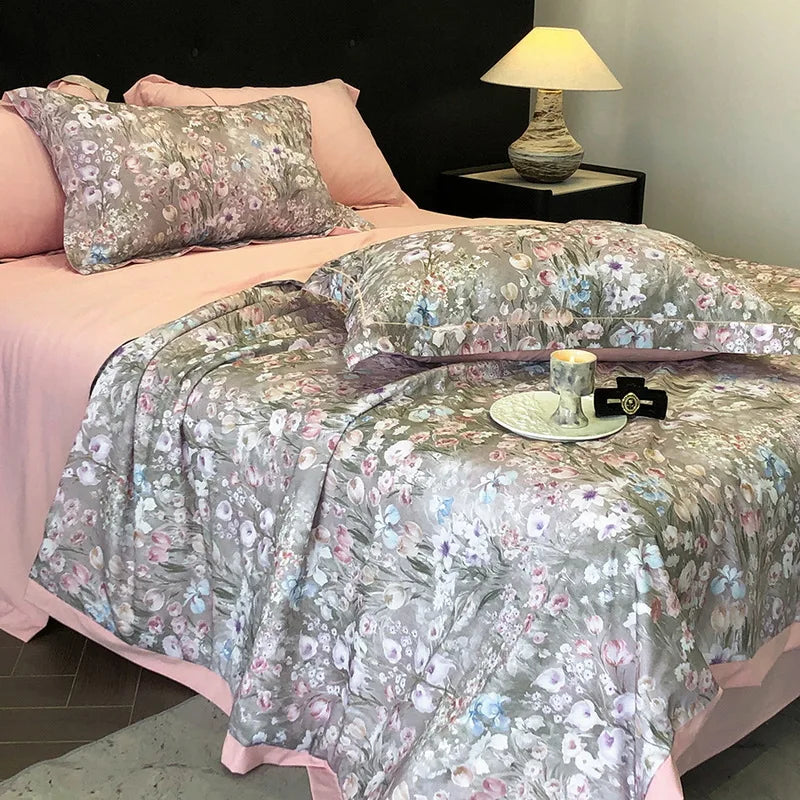 Afralia™ Summer Cool Quilt Set with Sheets Pillowcases - Ice Silk Chiffon Yarn Fabric