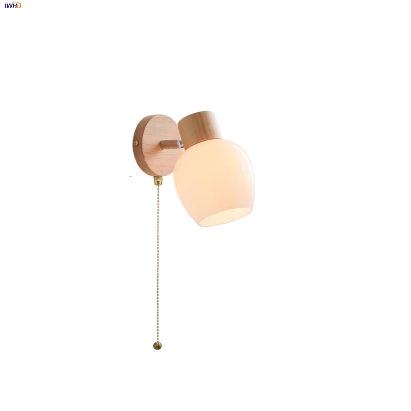 Afralia™ White Glass LED Wall Sconce Wood Modern Home Decor Mirror Light