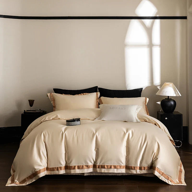 Afralia™ Silky Satin 1200TC Egyptian Cotton Bedding Set - 4Pcs Simple Solid Color