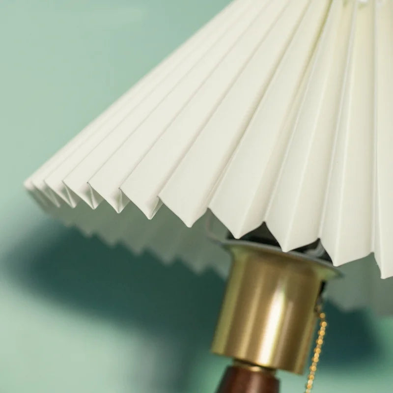 Afralia™ Pleated Fabric LED Wall Sconce Lamp Walnut Wood Light