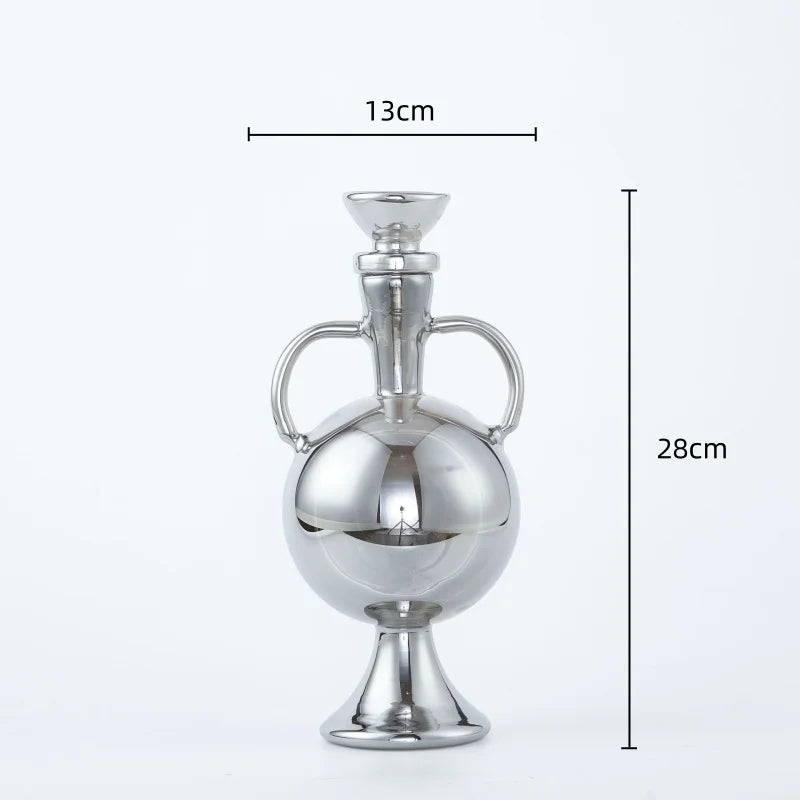 Afralia™ Silver Glass Vase with Geometric Handle for Living Room Dining Kitchen