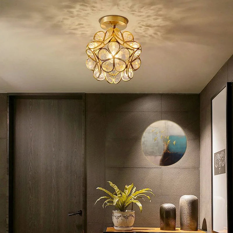 Afralia™ Nordic Flower Ball LED Ceiling Lights Copper Glass Chandelier