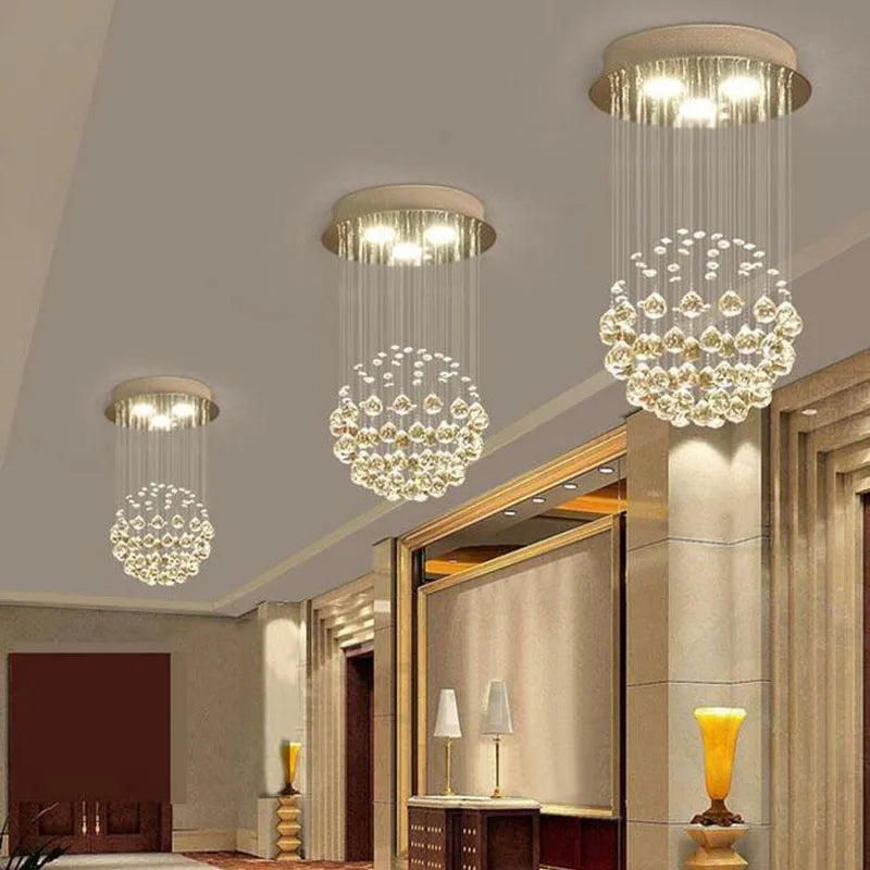 Afralia™ LED Crystal Chandelier Spheric Light Fixture for Living Room & Hotel Hall