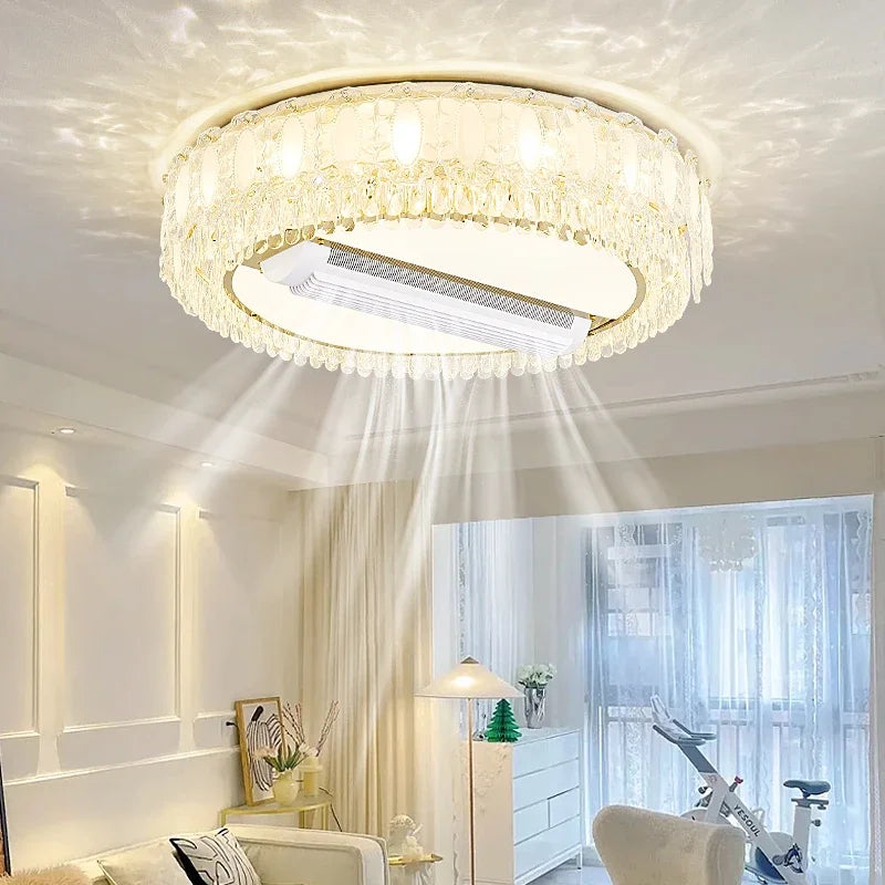 Afralia™ Nordic Crystal LED Ceiling Fan Light with Remote Control for Living Room and Bedroom