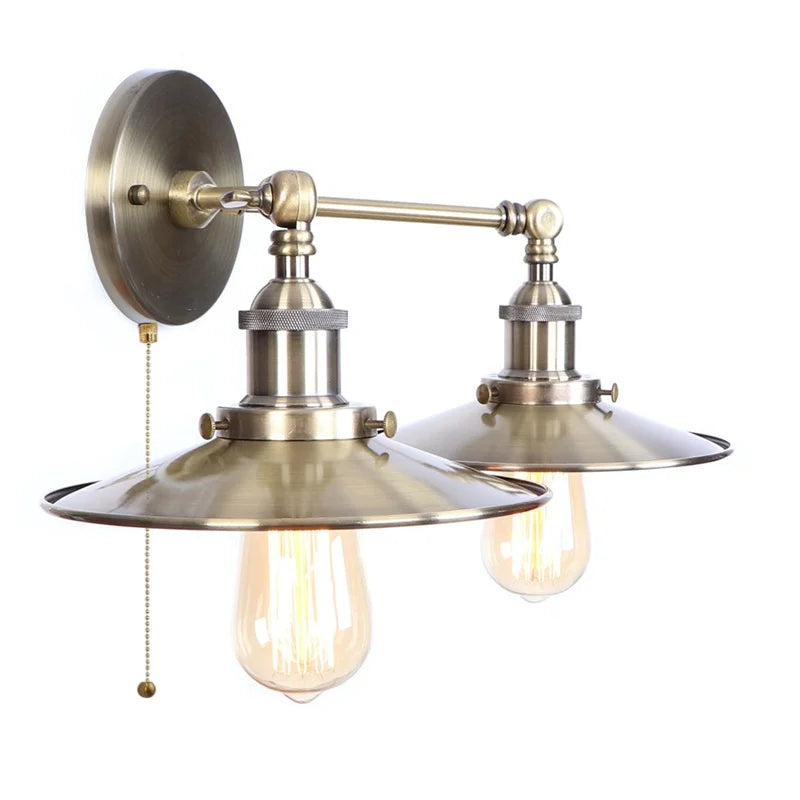 Afralia™ Vintage LED Wall Lamp with Pull Chain Switch, 2 Heads Industrial Sconce
