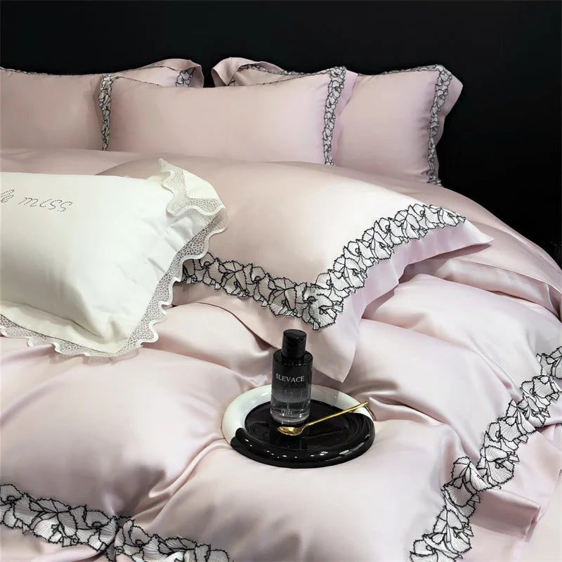 Afralia™ Silky Eucalyptus Fiber Bedding Set with Wide Lace Edge