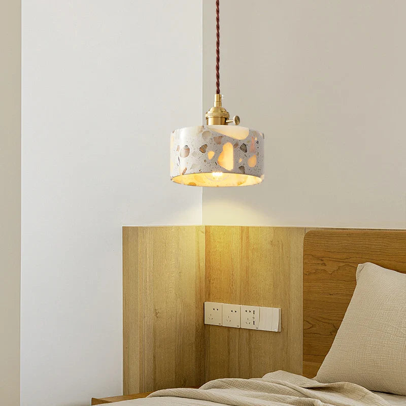 Afralia™ Terrazzo Stone LED Pendant Light with Copper Knob Switch