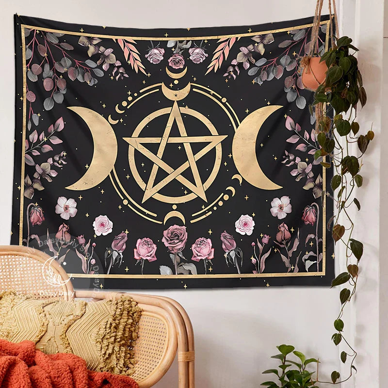 Afralia™ Botanical Floral Moon Tapestry - Witch Cottage Core Living Room Decor