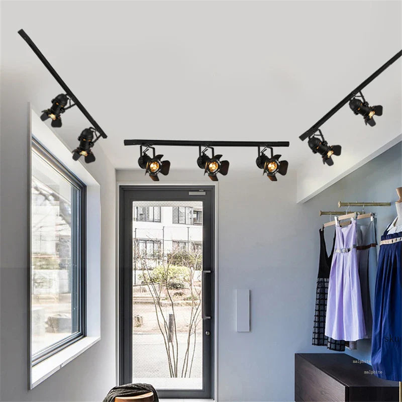 Afralia™ Retro Loft Iron LED Ceiling Lights, Industrial E27 Track Lamps for Bar Cafe.