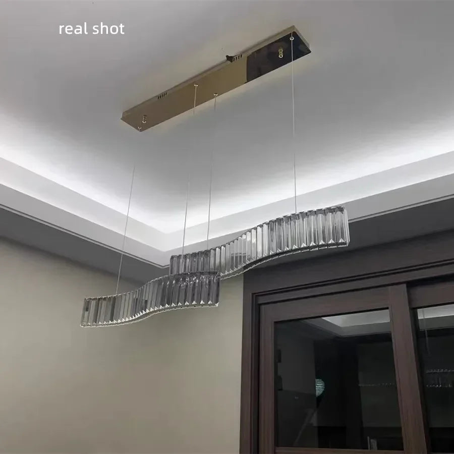Afralia™ S Wave Steel & Crystal Dimmable LED Pendant Lights