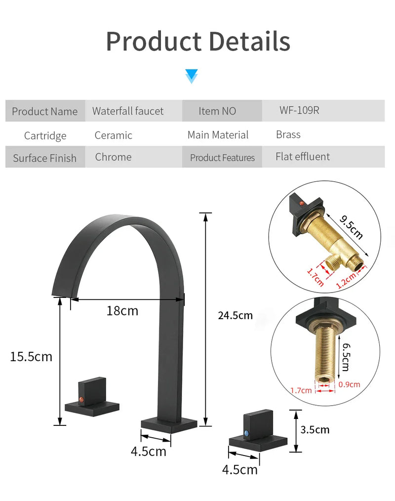 Afralia™ Black Brass Deck Mounted Bathroom Sink Faucet Double Handle Hot/Cold Tap