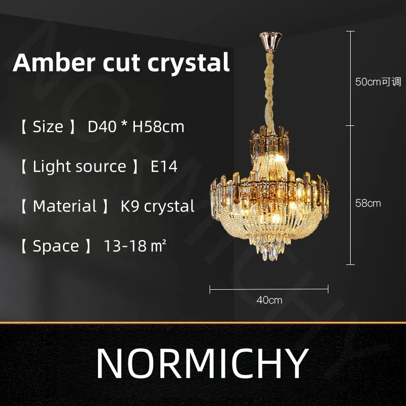 Afralia™ Light Luxury Crystal Ceiling Chandelier in Amber & Smoky Grey, LED Elegant Lustre