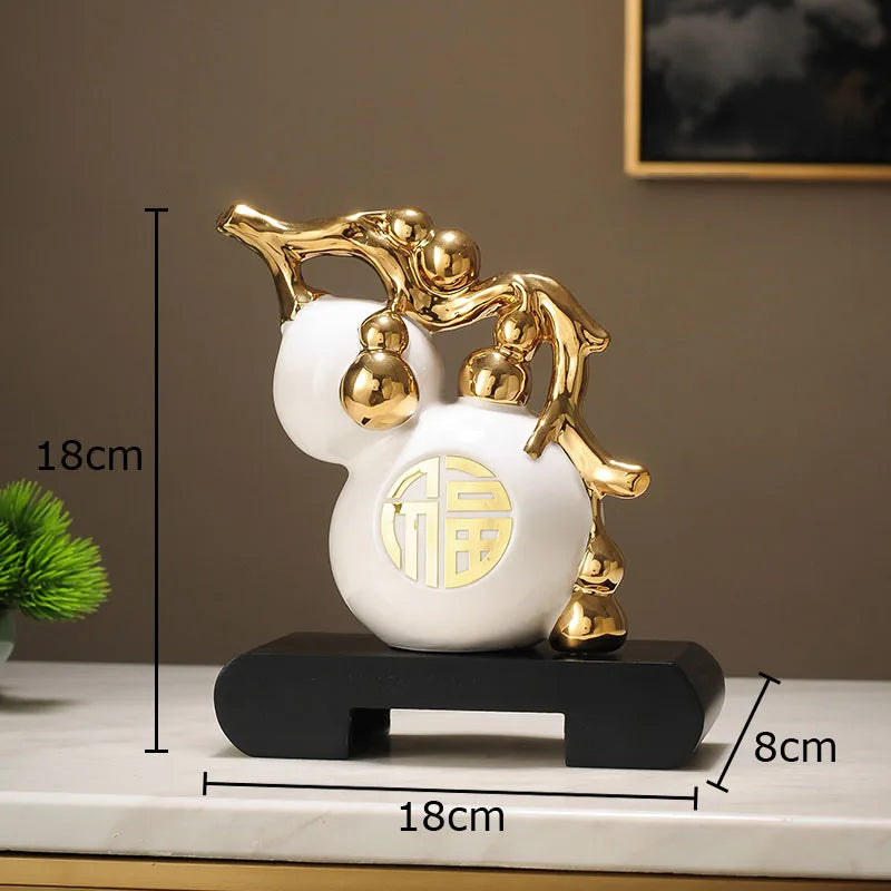 Afralia™ Golden Gourd Ceramic Sculpture - Modern Art Room Decor