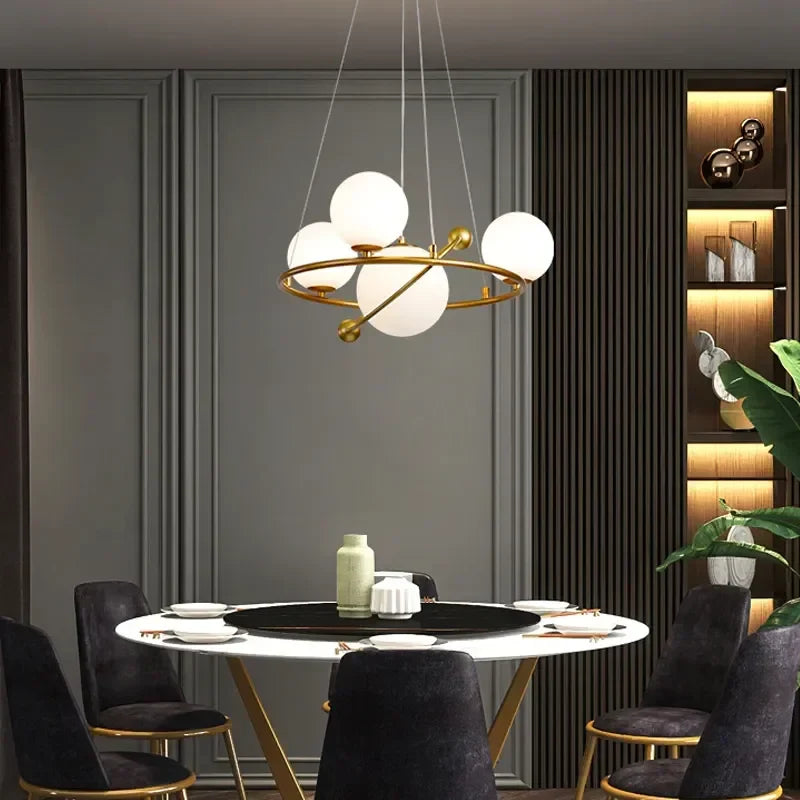 Afralia™ Nordic Glass Ball Chandelier Modern Ring Design G9 Light Fixtures