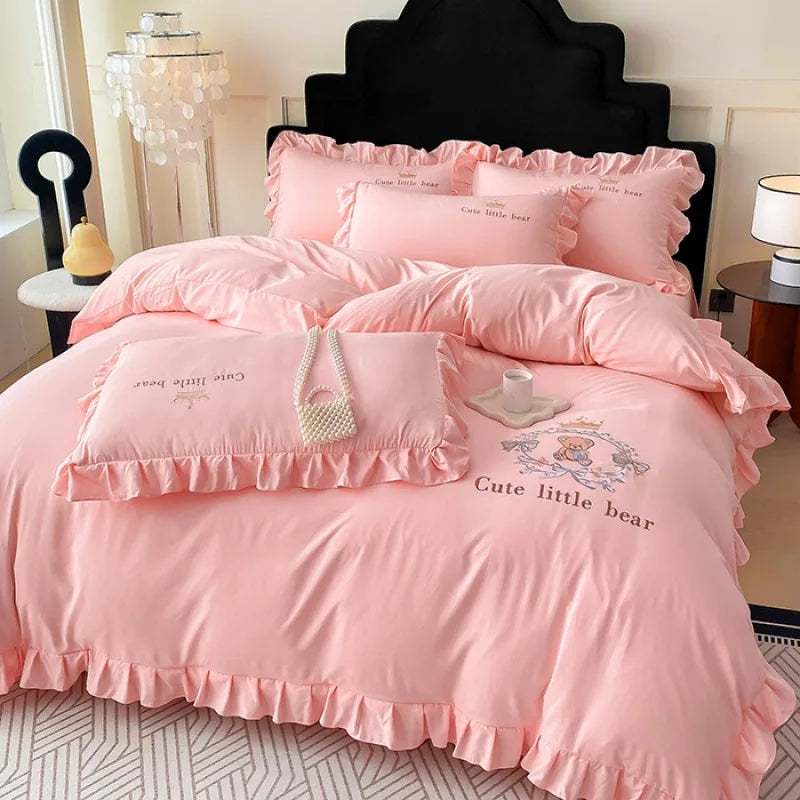 Afralia™ French Embroidered Cotton Bed Skirt Set with Ruffled Edges