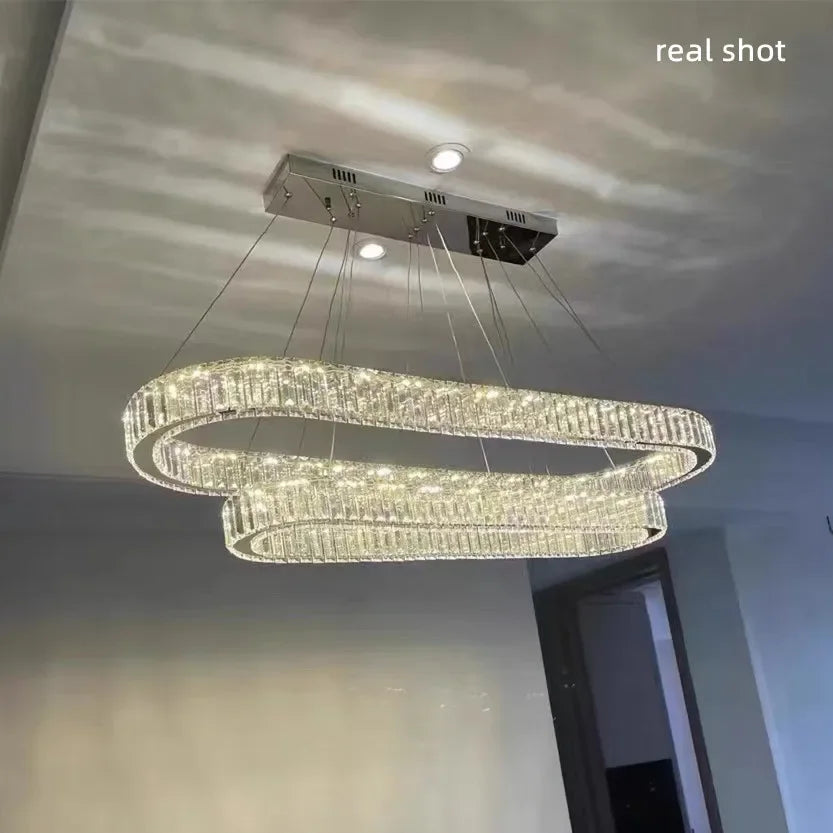 Afralia™ Crystal Chandelier Pendant Lights Dimmable LED Oval Lustre Hang Lamp