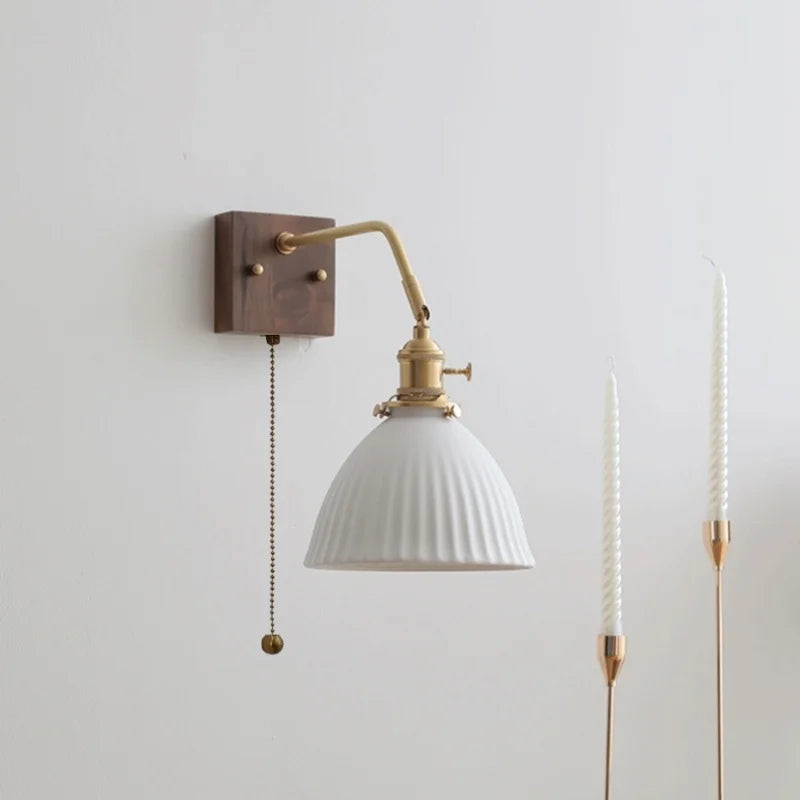 Afralia™ Ceramic Copper LED Wall Lamps Pull Chain Switch Modern Stair Light Fixtures