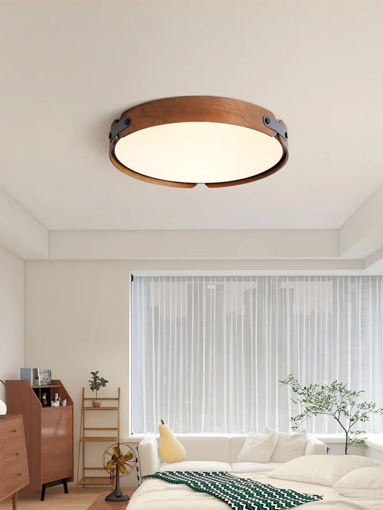 Walnut Round Ceiling Lamp by Afralia™ - Modern Japanese Nordic Bedroom Dining Room Lighting