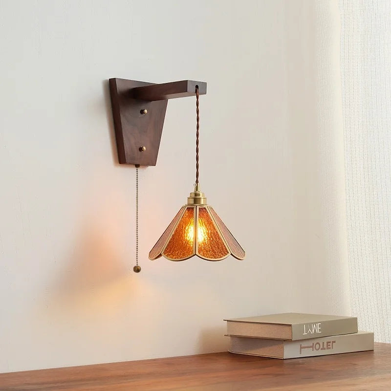 Afralia™ Nordic LED Glass Wall Lights for Bedroom, Living Room - Pull Chain Switch.