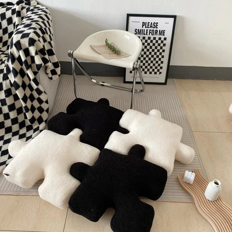 Afralia™ Teddy Velvet Jigsaw Seat Cushion - Plush Home Decor Throw Pillow
