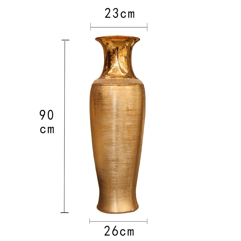 Afralia™ European Luxury Ceramic Floor Vase in Golden & Silver for Elegant Home Decor