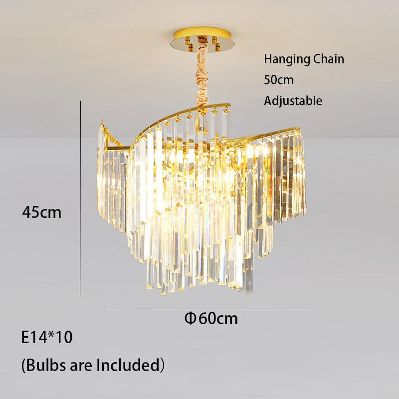 Afralia™ Gold Glass Chandelier Light | European Spiral Design for Dining Room Decor