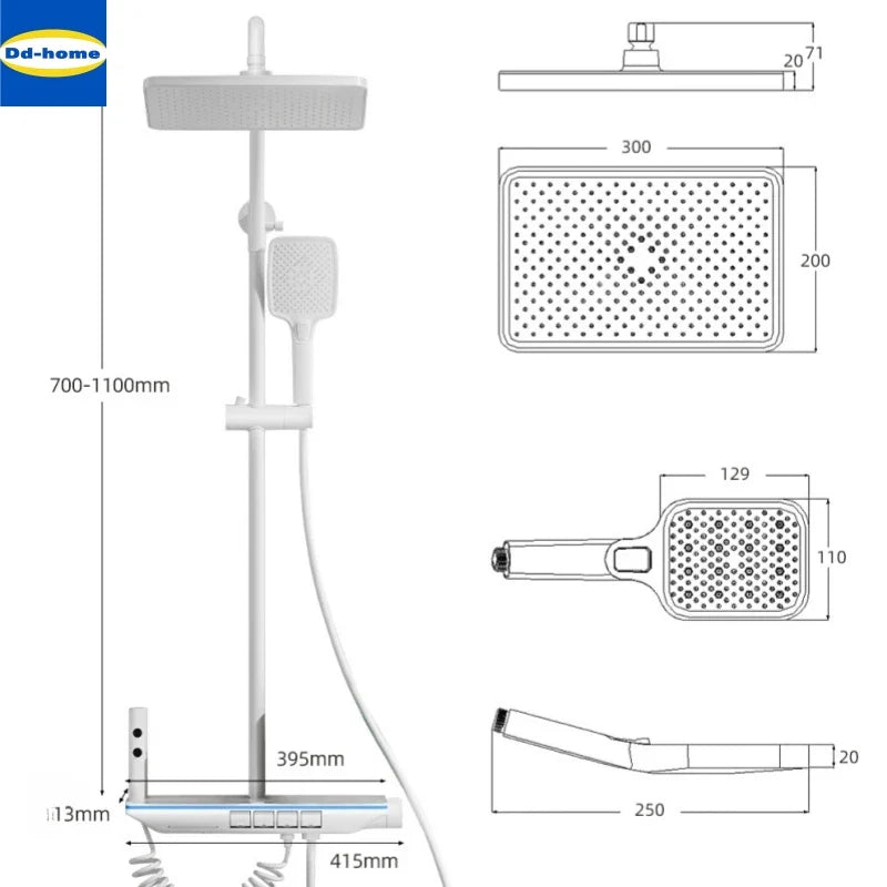 Afralia™ Thermostatic Shower Panel Enclosure with Head Black Column Mixer Faucet System