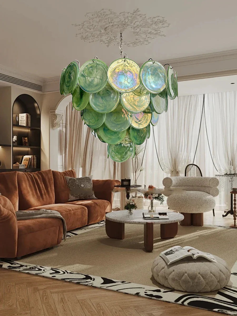 Afralia™ Pink Glass Italian Style Ceiling Chandelier for Living Room, Dining Room, Girls Room