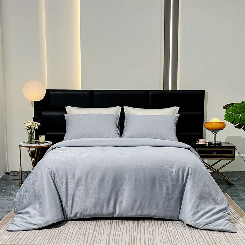 Afralia™ Jacquard Satin Duvet Cover Set - Luxury Solid Soft Quilt Kit