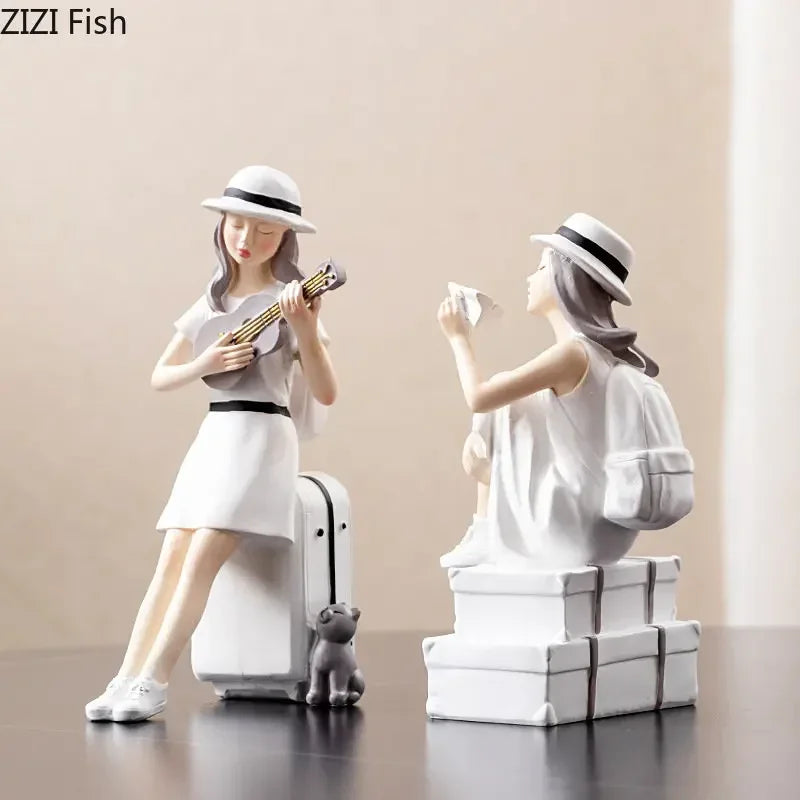 Afralia™ Modern Girl Resin Statue Decor Figure Sculpture Home Ornament