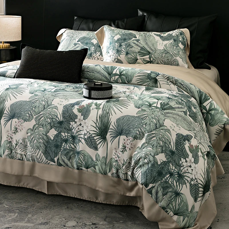 Afralia™ Flowers Plant Print Bedding Set: Luxe Lyocell Cotton Soft Silky Cool Duvet Cover Set