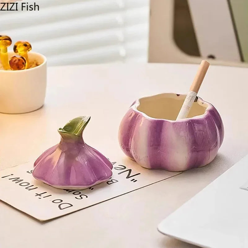 Afralia™ Ceramic Garlic Ashtray: Creative Home & Office Table Smoking Accessories