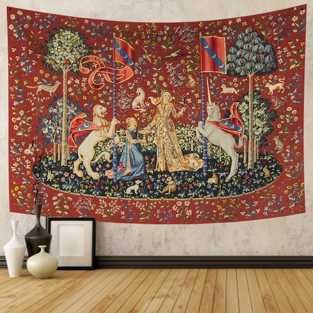 Afralia™ Tapestry Unicorn Hanging Cloth Medieval Ladies Decor Wall Tapestries