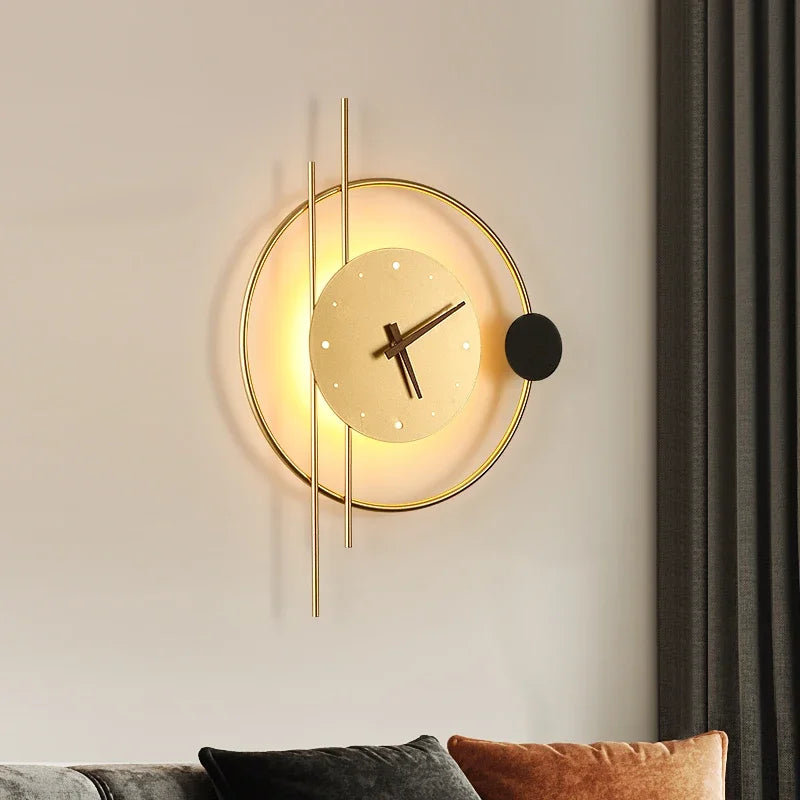 Afralia™ Nordic Wall Lamp Clock Modern Silent Bedroom Decor Lighting
