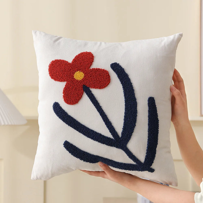 Afralia™ Floral Embroidery Corduroy Pillow Cover 45x45cm for Home Decor