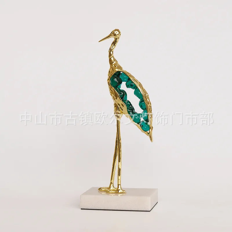 Afralia™ Crystal Crane Sculpture Green Gem Bird Home Decor Figurine