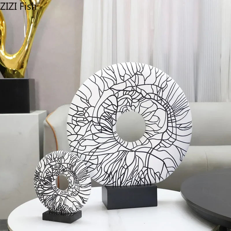 Afralia™ Circle Ornament Desk Decoration Resin Ring Statue Modern Crafts Decor