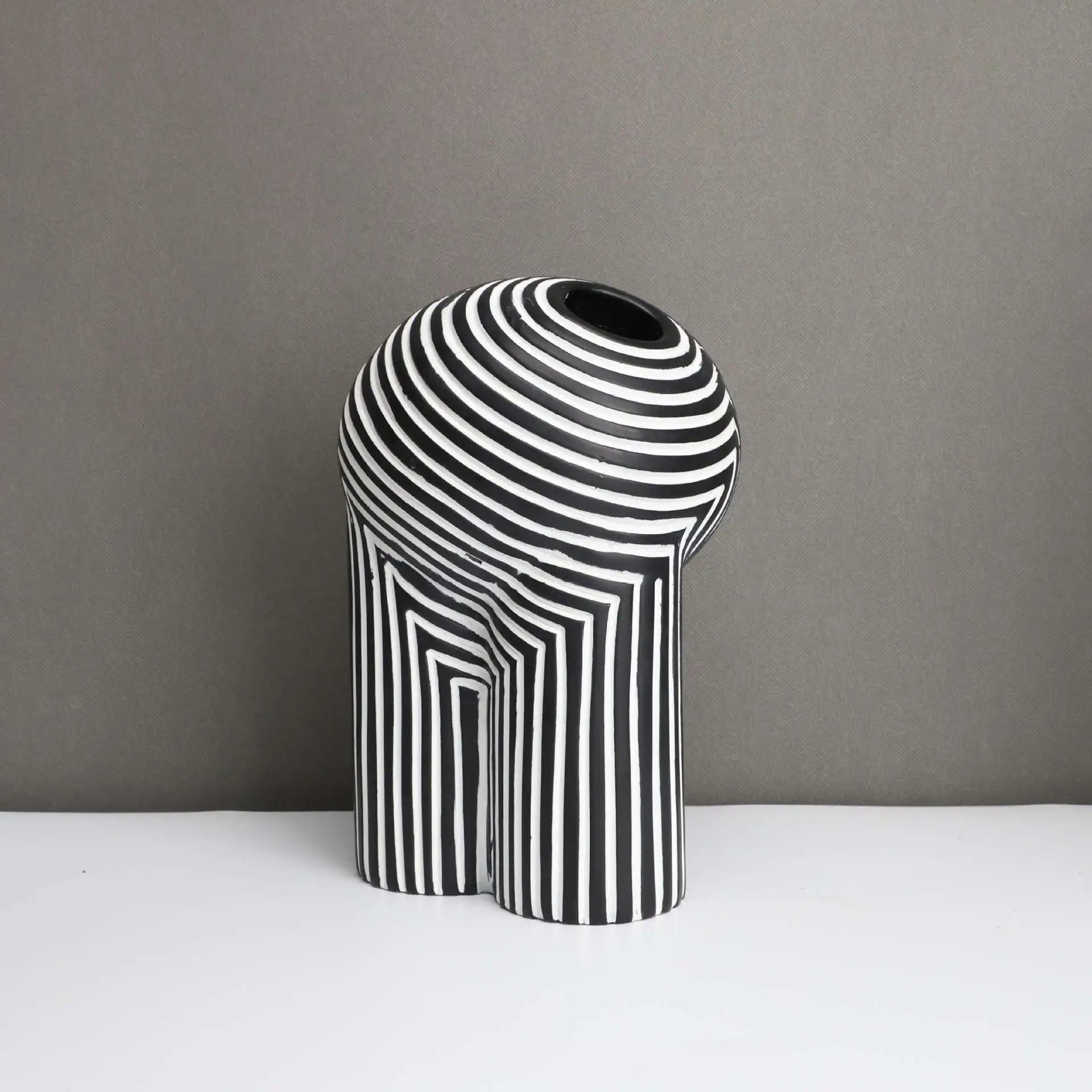 Afralia™ Striped Resin Vase: Abstract Black & White Home Decor Craft Abstract Geometry Pot