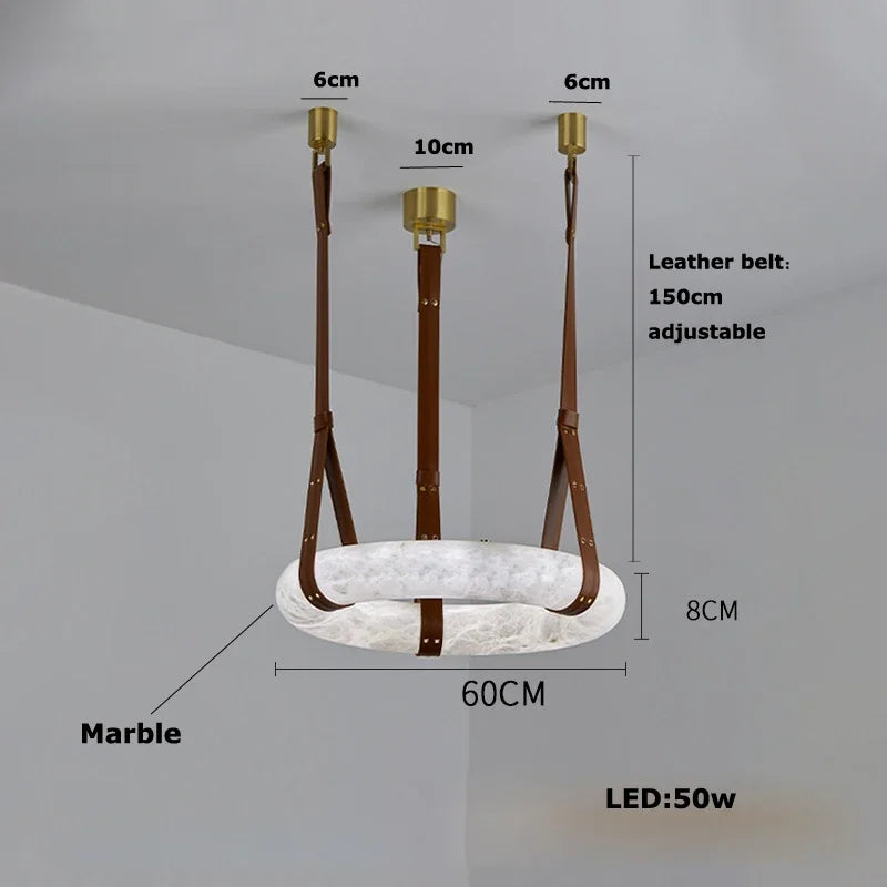 Afralia™ Modern Brown Leather Round Ring Lucite Pendant Light